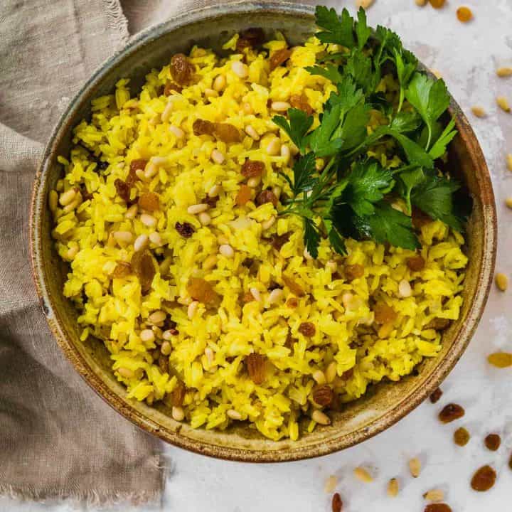 Turmeric Rice With Golden Raisins And Pine Nuts A Clean Bake