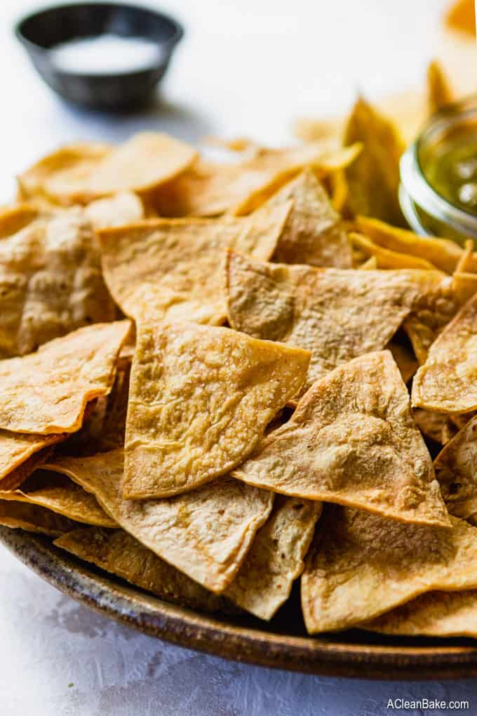 Homemade Gluten Free Tortilla Chips (Baked, Not Fried!) #glutenfree #realfood #healthysnack #glutenfreesnack #homemade #diy #baked #lowfat #healthy #healthier