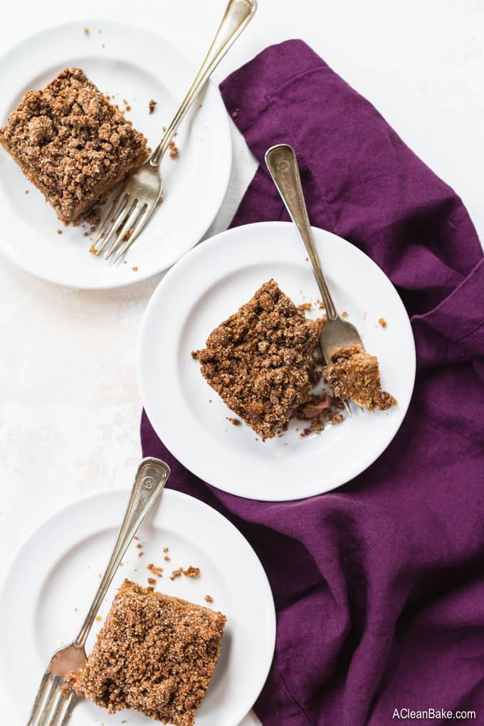 Paleo Rhubarb Coffee Cake #glutenfree #Paleo #healthybreakfast #healthycake #summerdessert #healthybreakfast #glutenfreebreakfast #paleobreakfast #paleosnack #glutenfreesnack #glutenfreedessert #paleodessert #dessertrecipe #paleodessertrecipe #paleorecipe #glutenfreerecipes #glutenfreedessertrecipes 