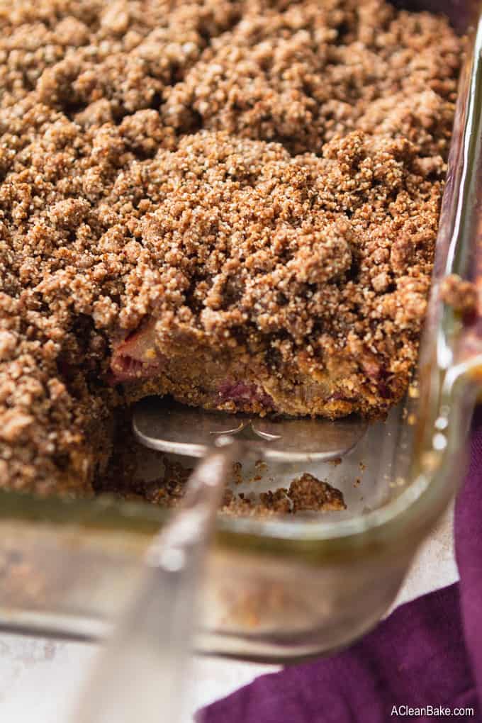 Paleo Rhubarb Coffee Cake #glutenfree #Paleo #healthybreakfast #healthycake #summerdessert #healthybreakfast #glutenfreebreakfast #paleobreakfast #paleosnack #glutenfreesnack #glutenfreedessert #paleodessert #dessertrecipe #paleodessertrecipe #paleorecipe #glutenfreerecipes #glutenfreedessertrecipes 