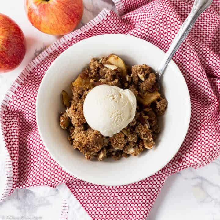 Bowl of Vegan Paleo Apple Crisp with Ice Cream