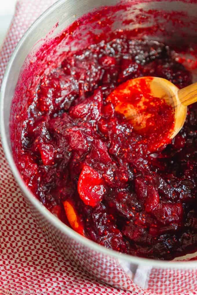 Pot of vegan and paleo cranberry sauce