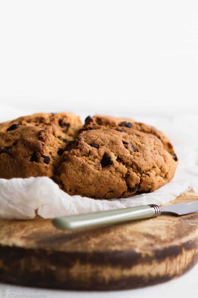 Loaf of paleo gluten free irish soda bread on a cutting board