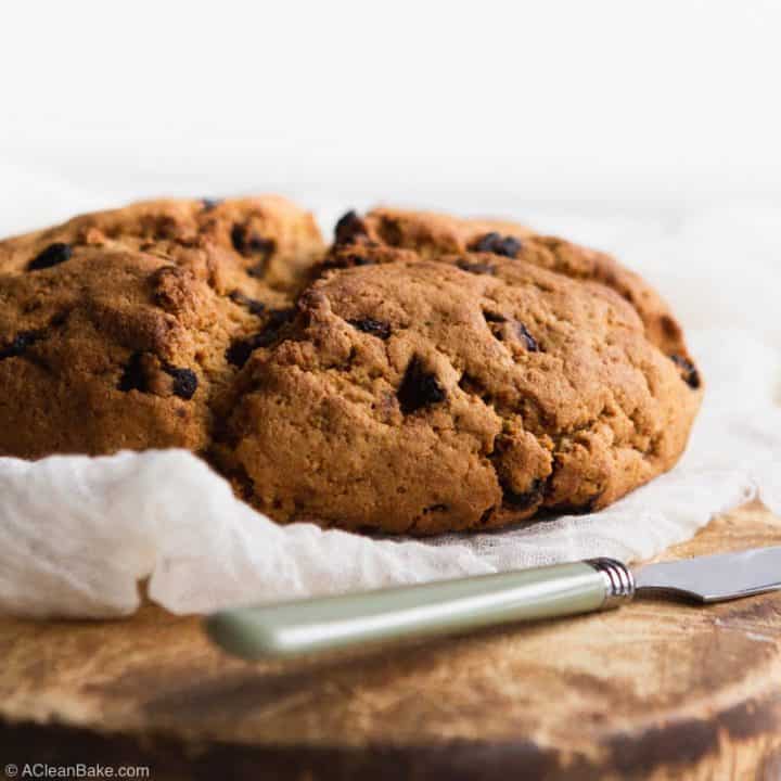 Loaf of paleo gluten free irish soda bread on a cutting board