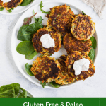 Paleo and gluten free vegetable fritter with yogurt sauce