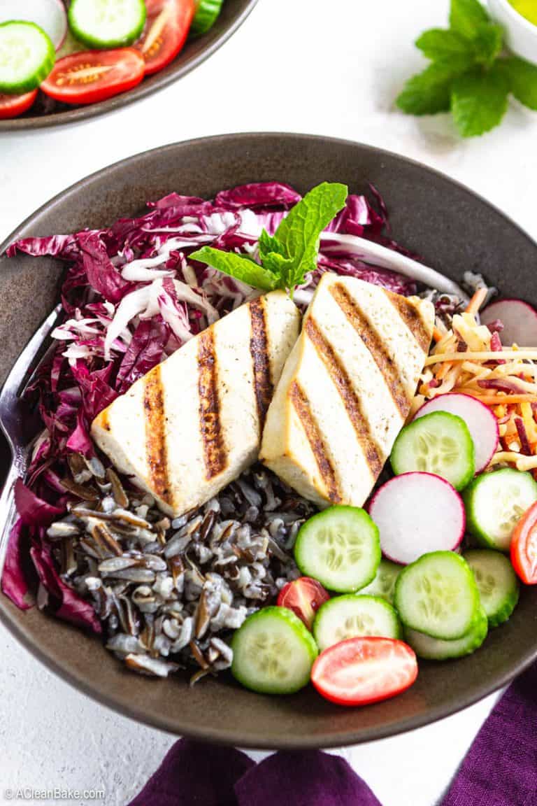 Grilled Tofu and Wild Rice Buddha Bowls with Mint Sauce