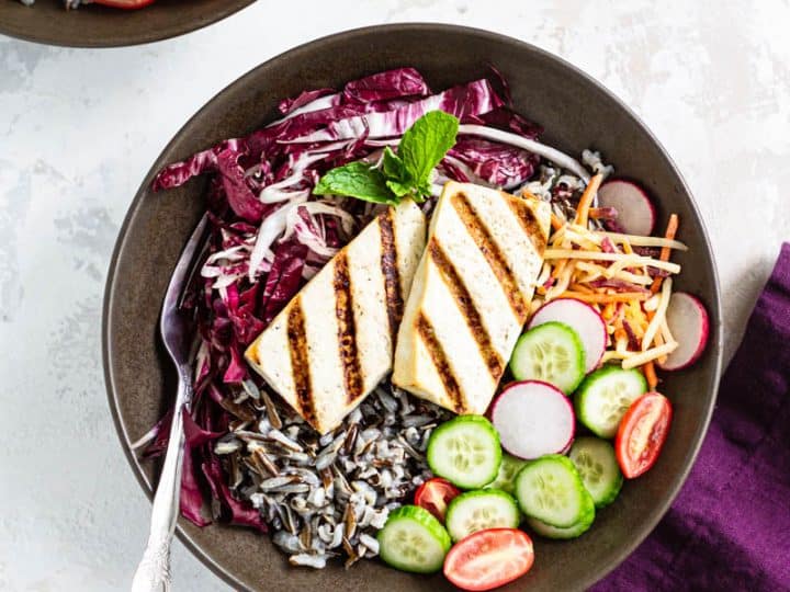 Grilled Tofu and Wild Rice Buddha Bowls with Mint Sauce