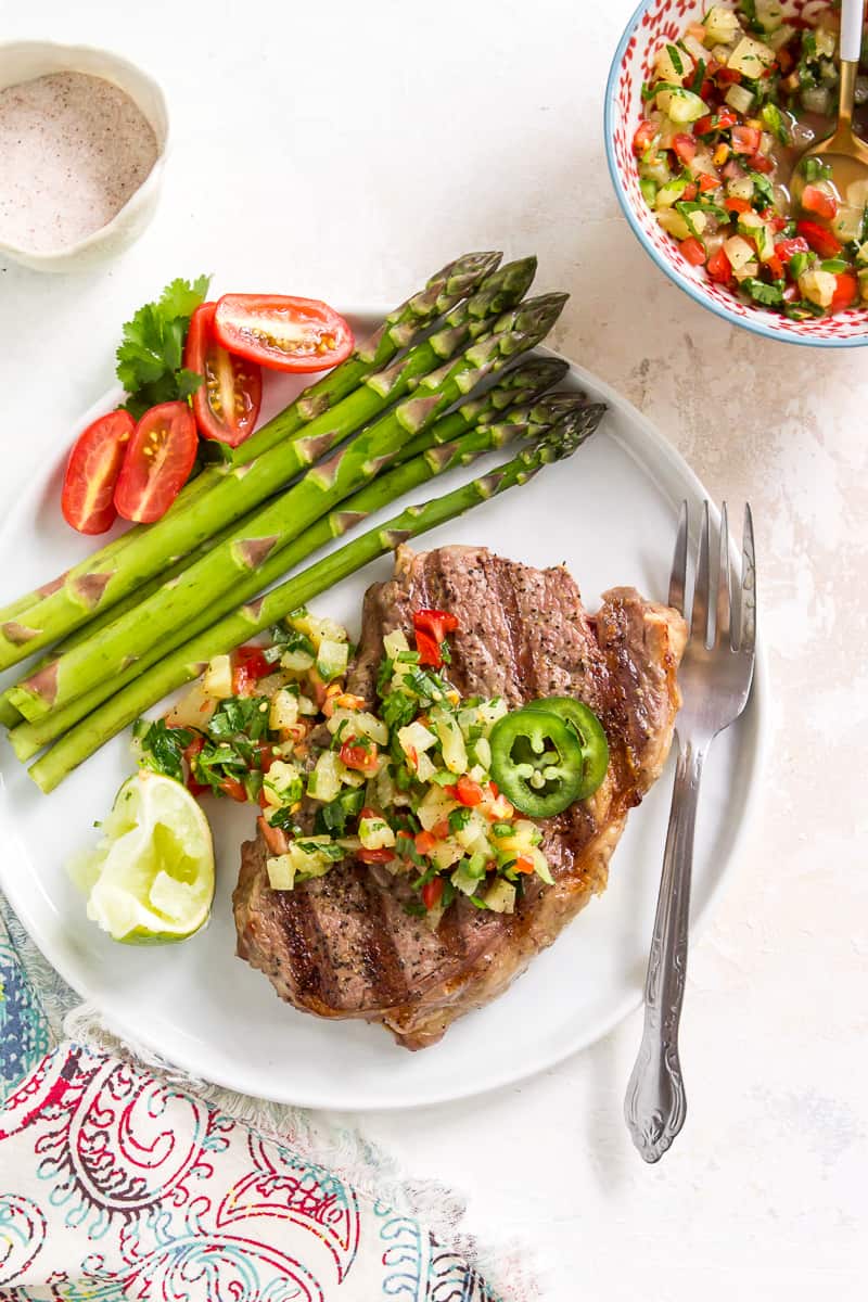 Grilled Strip Steak with Pineapple Jalapeno Salsa (Whole30)