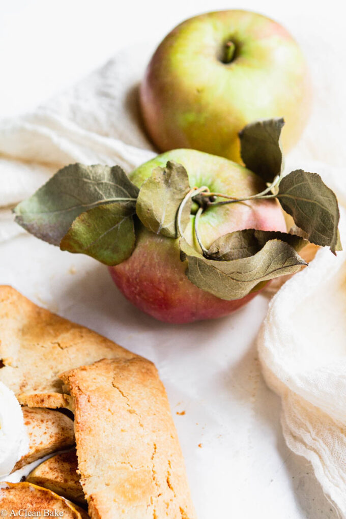 Apple with the leaves still on