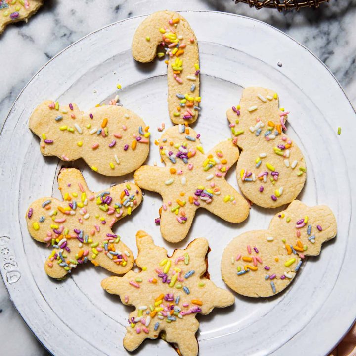 Plate of Paleo Gluten Free sugar cookies on a marble table