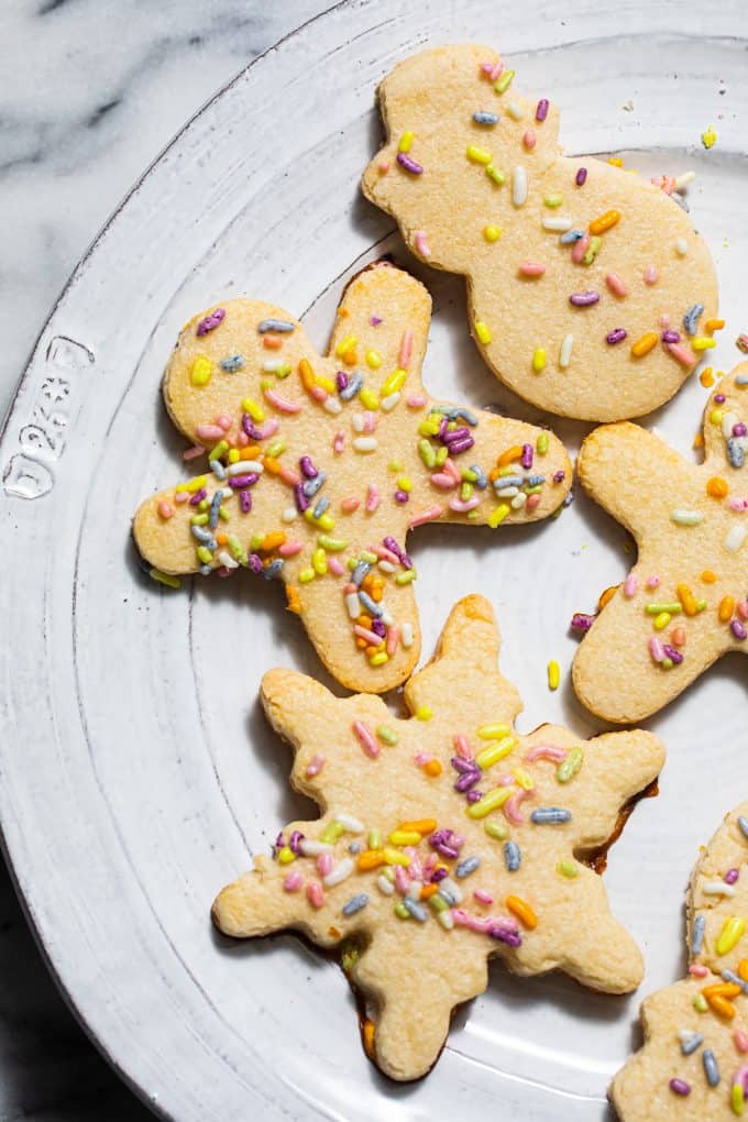Close up on a plate of Paleo Gluten Free sugar cookies