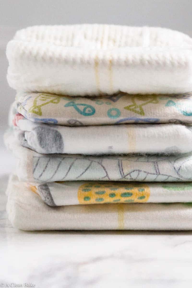 Pile of folded non-toxic diapers