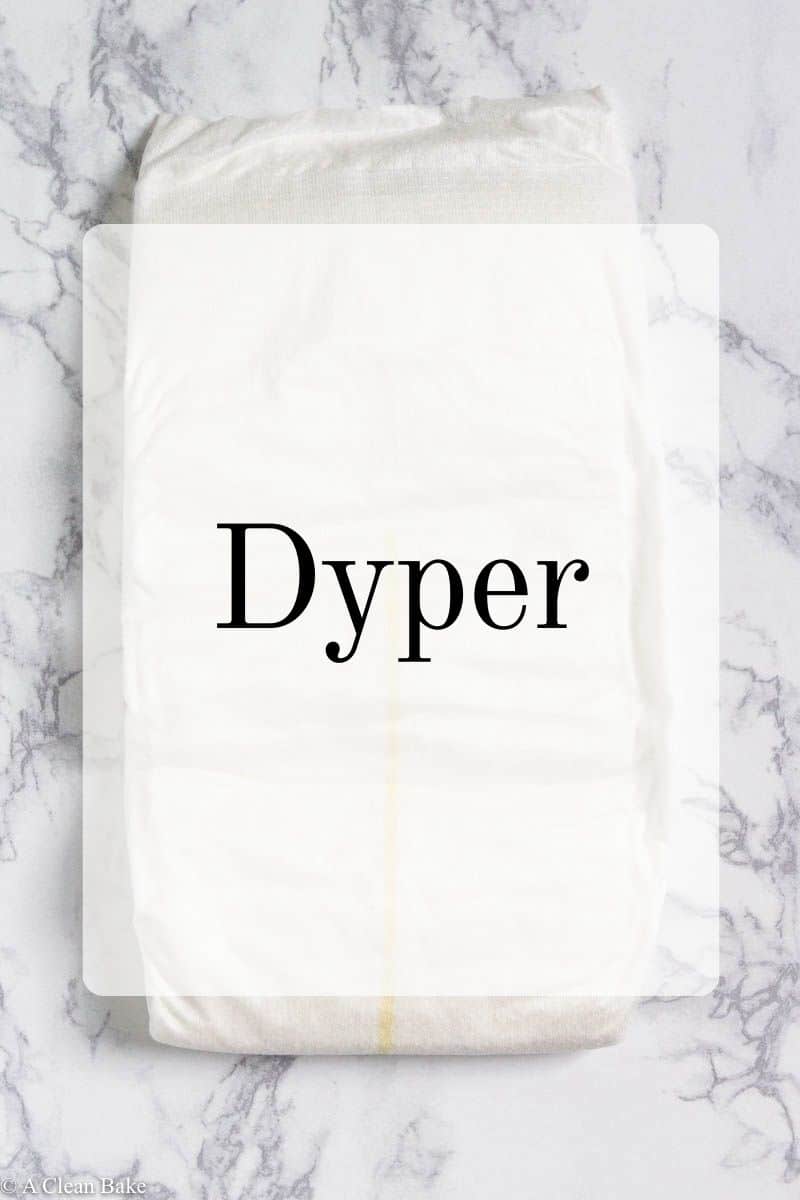 Folded diaper with text overlay 